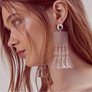 For Love & Lemons Jordyn Earrings Crystal Clear Chandelier Acrylic